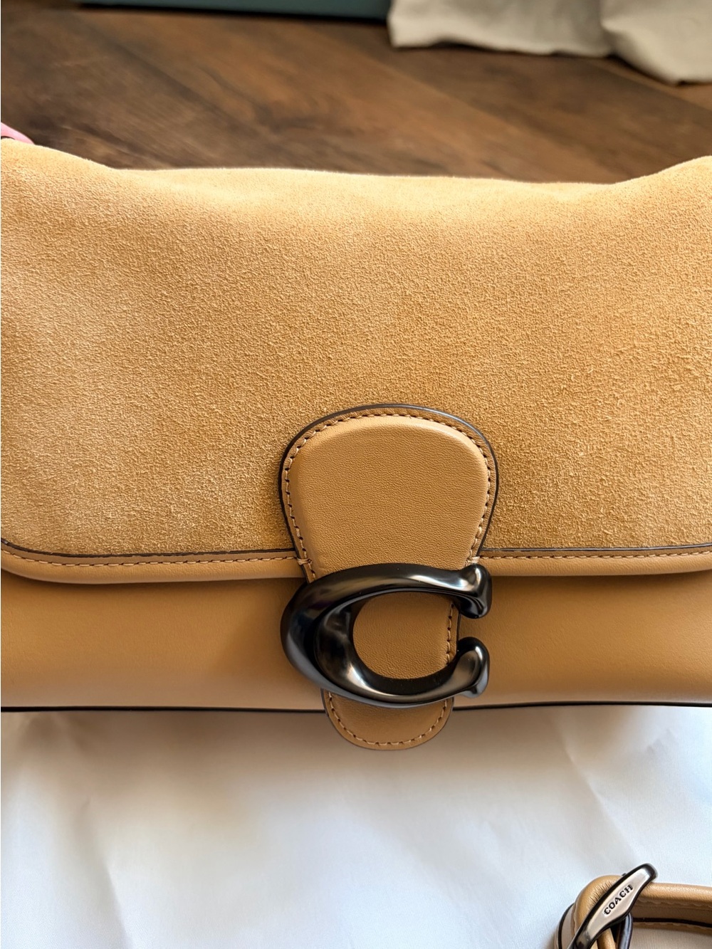 Coach Soft Tabby 26 Suede With Leather Shoulder And Crossbody Strap Toffee - Picture 8 of 17